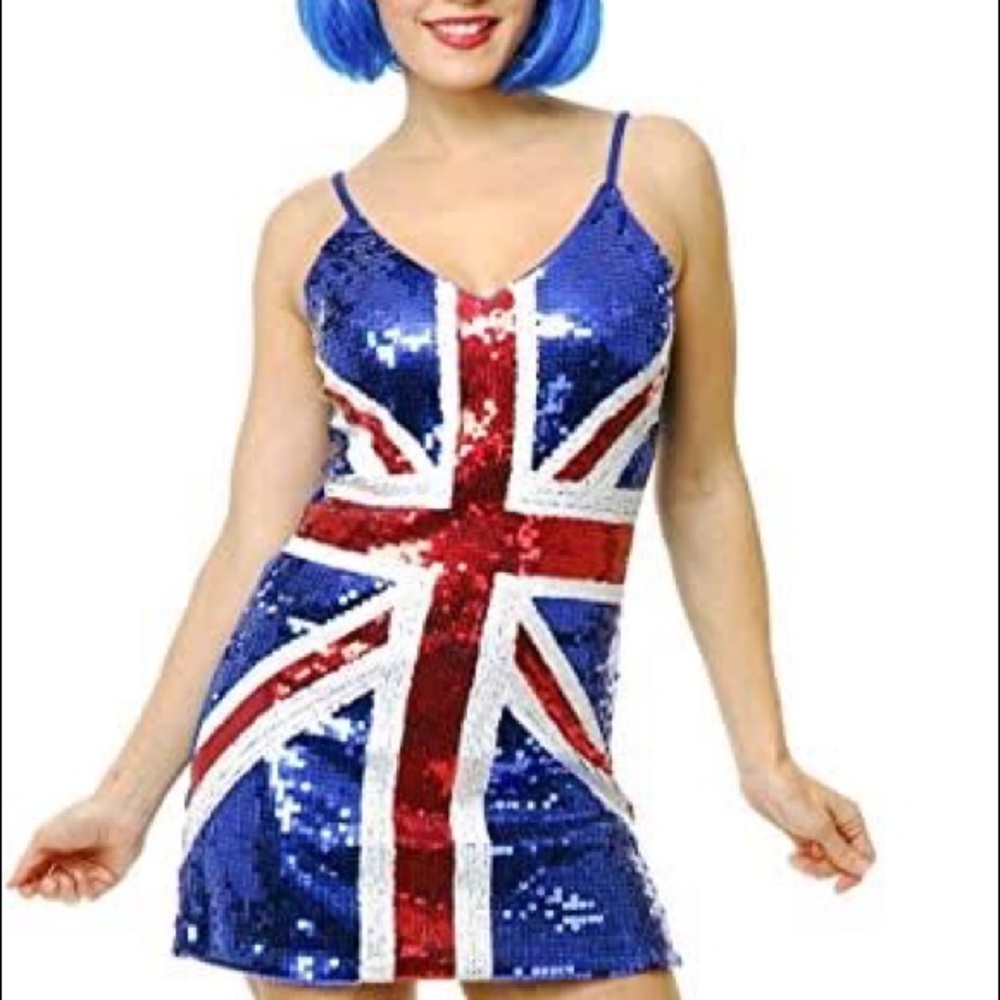 Ginger Spice British Flag Sequin Dress Costume Size Large